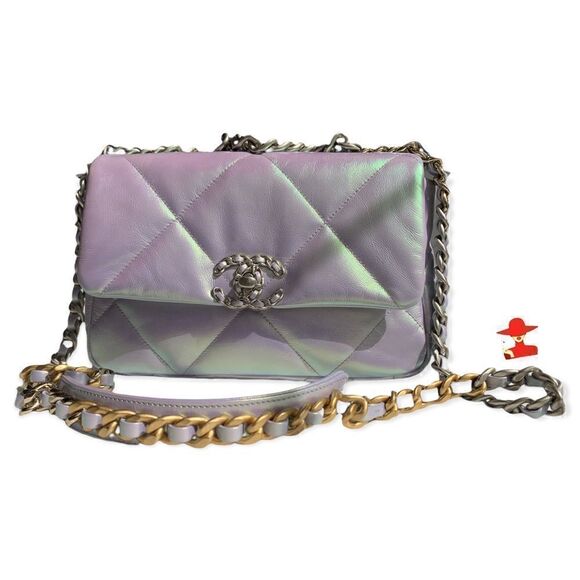 ❤️SOLD❤️CHANEL 19 (2022 S/S P) Flap Handbag in Light Blue & Purple Iridescent - Picture 10 of 15